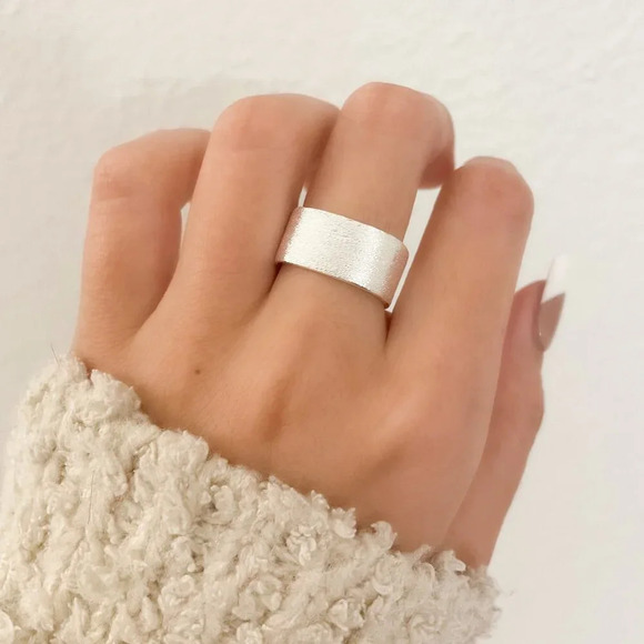 925 Sterling Silver Ring Band Brushed Ring Wide Ring Chunky Ring Textured Ring - Picture 2 of 8